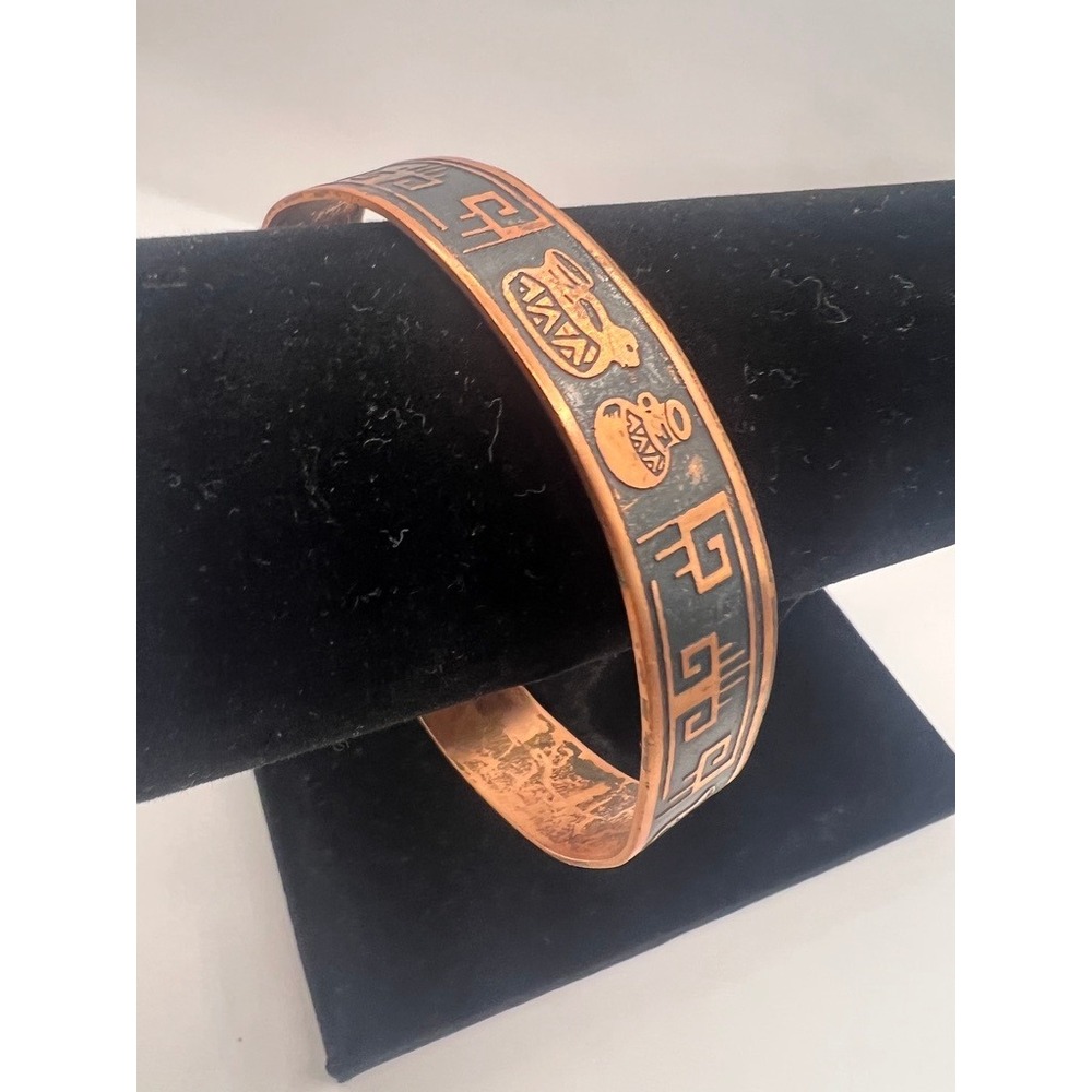 Southwestern Copper Cuff Bracelet Pottery Black‎ Enamel Statement Vintage Desert